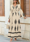 PRETTYGARDEN Women's Fall Wedding Guest Dresses Boho Floral Long Sleeve V Neck Flowy Elegant Maxi Dress Beach Clothes