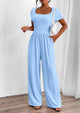 Casual Short Sleeve Square Neck Wide Leg Jumpsuits