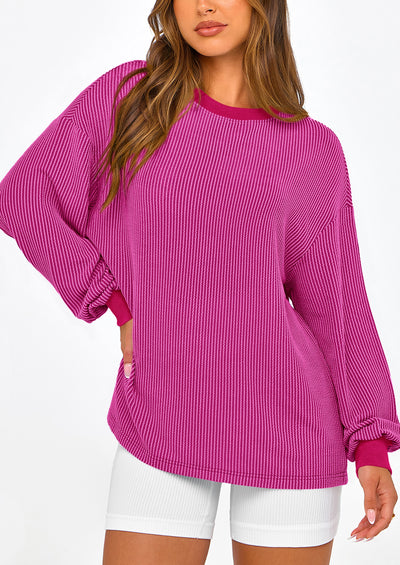 PRETTYGARDEN Women's Long Sleeve Tee Shirts Spring Fall Trendy Clothes Casual Loose Crewneck Ribbed Blouse Tunic Tops
