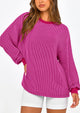 Long Sleeve Casual Loose Crew Neck Ribbed Blouse