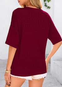 Short Sleeved Casual V-Neck Knitted Small Eye Shirt