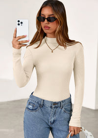 PRETTYGARDEN Women's Turtleneck Long Sleeve Shirts Fall Basic Tees Ribbed Fitted Tops Thermal Layering Knit Top Clothes