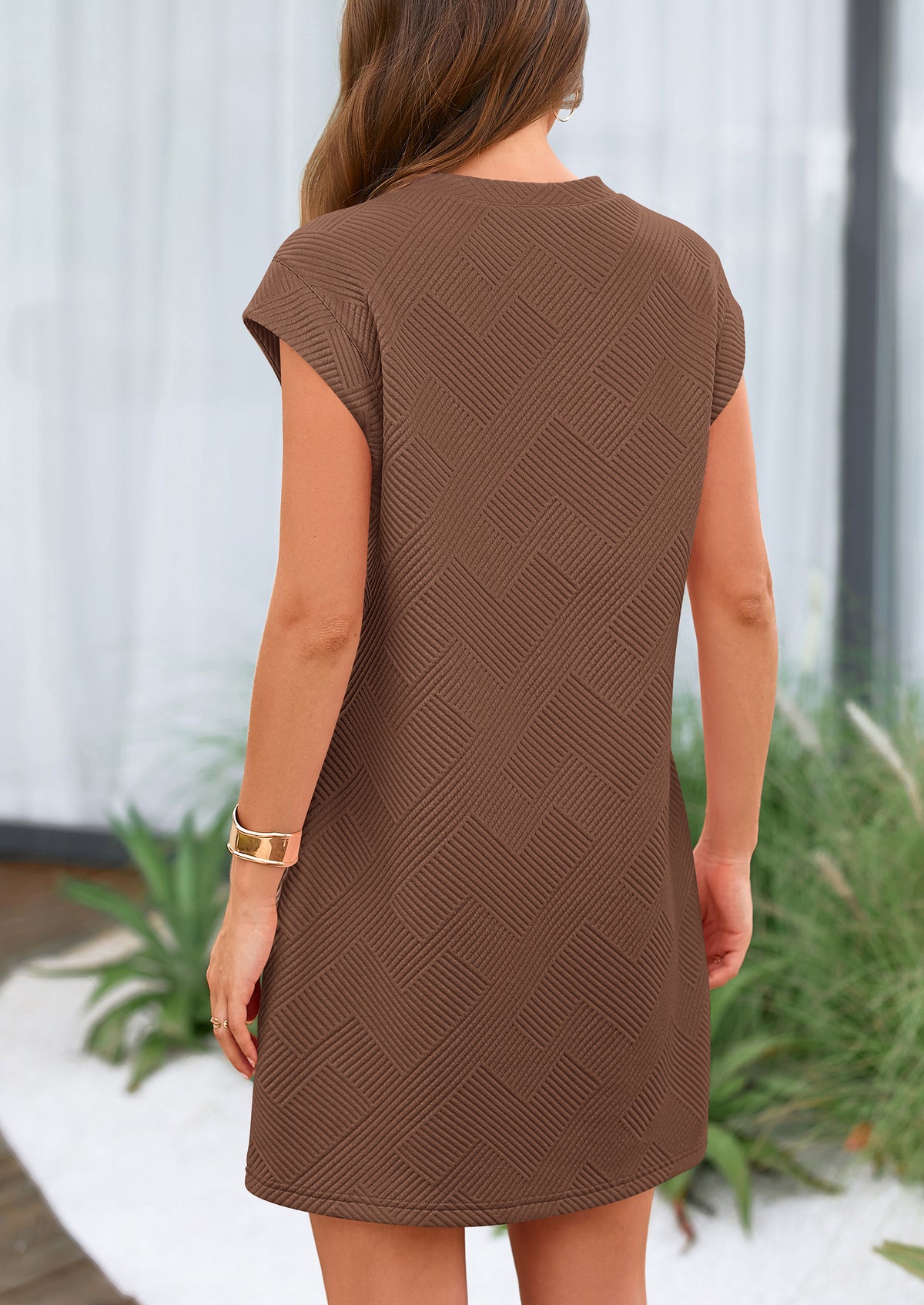 Cap Sleeve Crew Neck Casual Loose Basic Mini Dress