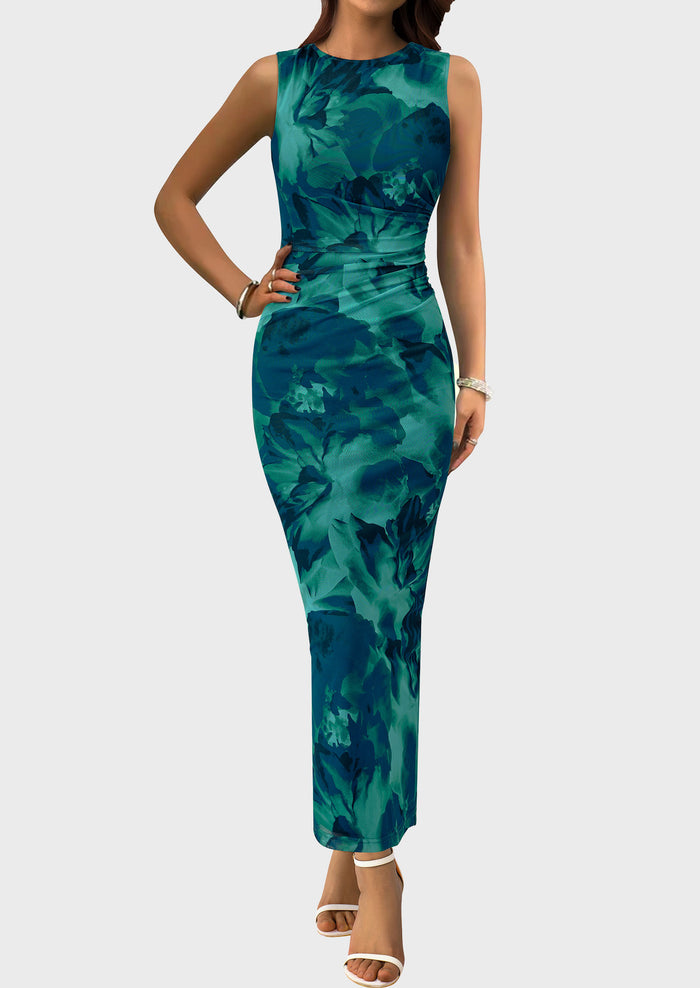 Floral Bodycon Sleeveless Mesh Maxi Long Dresses