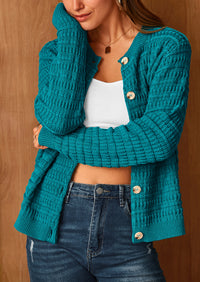 Knit Cardigan Long Sleeve Open Front Button Down Jacket