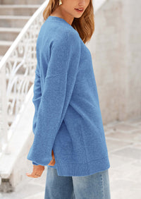 Casual Crew Neck Long Sleeve Pullover Ribbed Knit Loose Fit Sweaters