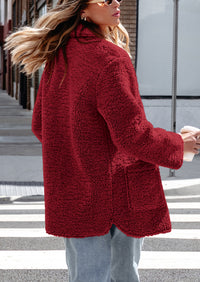 Long Sleeve Lapel Button Down Pockets Fleece Faux Fur Coats