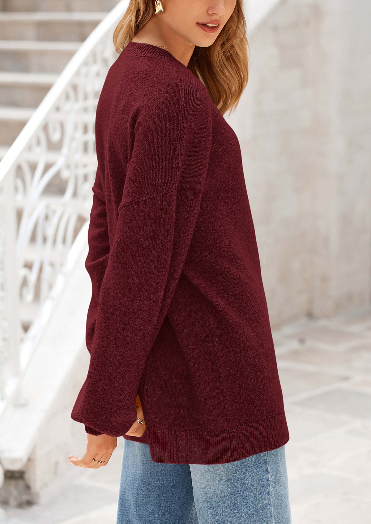 Casual Crew Neck Long Sleeve Pullover Ribbed Knit Loose Fit Sweaters