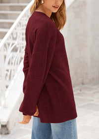 Casual Crew Neck Long Sleeve Pullover Ribbed Knit Loose Fit Sweaters