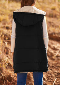 PRETTYGARDEN Womens Fall Reversible Vests Sleeveless Fleece Jacket Zip Up Hoodie Pockets Long Warm Winter Coat Outerwear