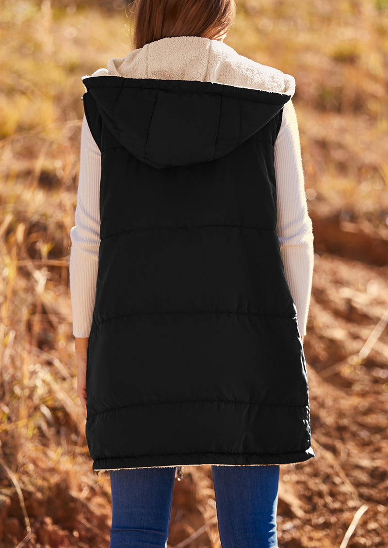 PRETTYGARDEN Womens Fall Reversible Vests Sleeveless Fleece Jacket Zip Up Hoodie Pockets Long Warm Winter Coat Outerwear