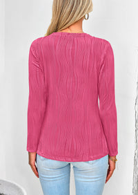 Plain Long Sleeve Crew Neck Textured Casual T-shirts