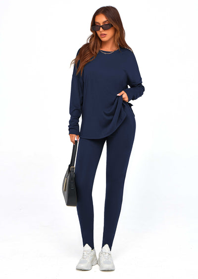 PRETTYGARDEN 2 Piece Outfits Casual Long Sleeve Tunic Tops Legging Pants Lounge Sets Sweatsuits