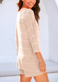 Cover up Hollow Out Knit Half Sleeve 2 Piece Sets