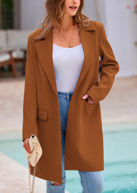 PRETTYGARDEN Women's Spring Fall Long Blazer Jackets Long Sleeve Lapel Pockets Loose Fit Work Casual Blazers Outerwear