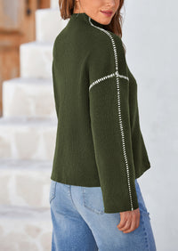Chunky Knit  Casual Long Sleeve Mock Neck Oversized Loose Sweaters