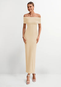 PRETTYGARDEN Women's Off The Shoulder Maxi Dresses Summer Formal Elegant Cocktail Party Wedding Guest Long Dress
