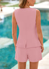 PRETTYGARDEN Two Piece Sets Button Down Suit Vest Tops High Waisted Shorts Business Casual Outfits
