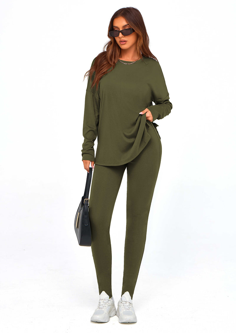 PRETTYGARDEN 2 Piece Outfits Casual Long Sleeve Tunic Tops Legging Pants Lounge Sets Sweatsuits