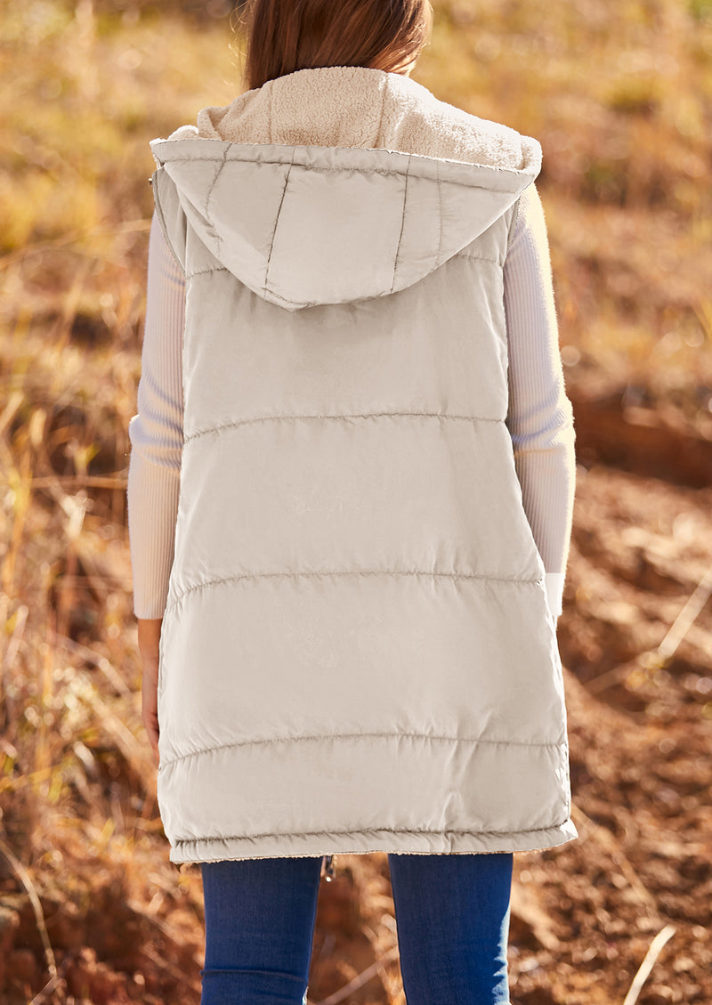 PRETTYGARDEN Womens Fall Reversible Vests Sleeveless Fleece Jacket Zip Up Hoodie Pockets Long Warm Winter Coat Outerwear