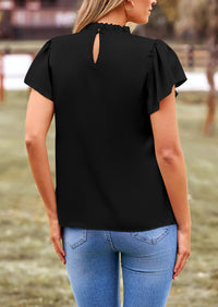 Satin Dressy Casual Ruffle Short Sleeve Crew Neck Work Party Blouses