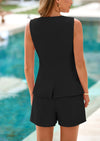 PRETTYGARDEN Two Piece Sets Button Down Suit Vest Tops High Waisted Shorts Business Casual Outfits