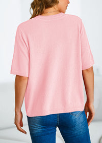 Button Down Casual Short Sleeve Crew Neck Ribbed Knit Shirts