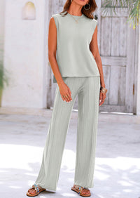 Pullover Tops And Wide Leg Pants Casual Two Piece Sets