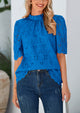 Short Sleeve Eyelet Embroidered Dressy Casual Blouse