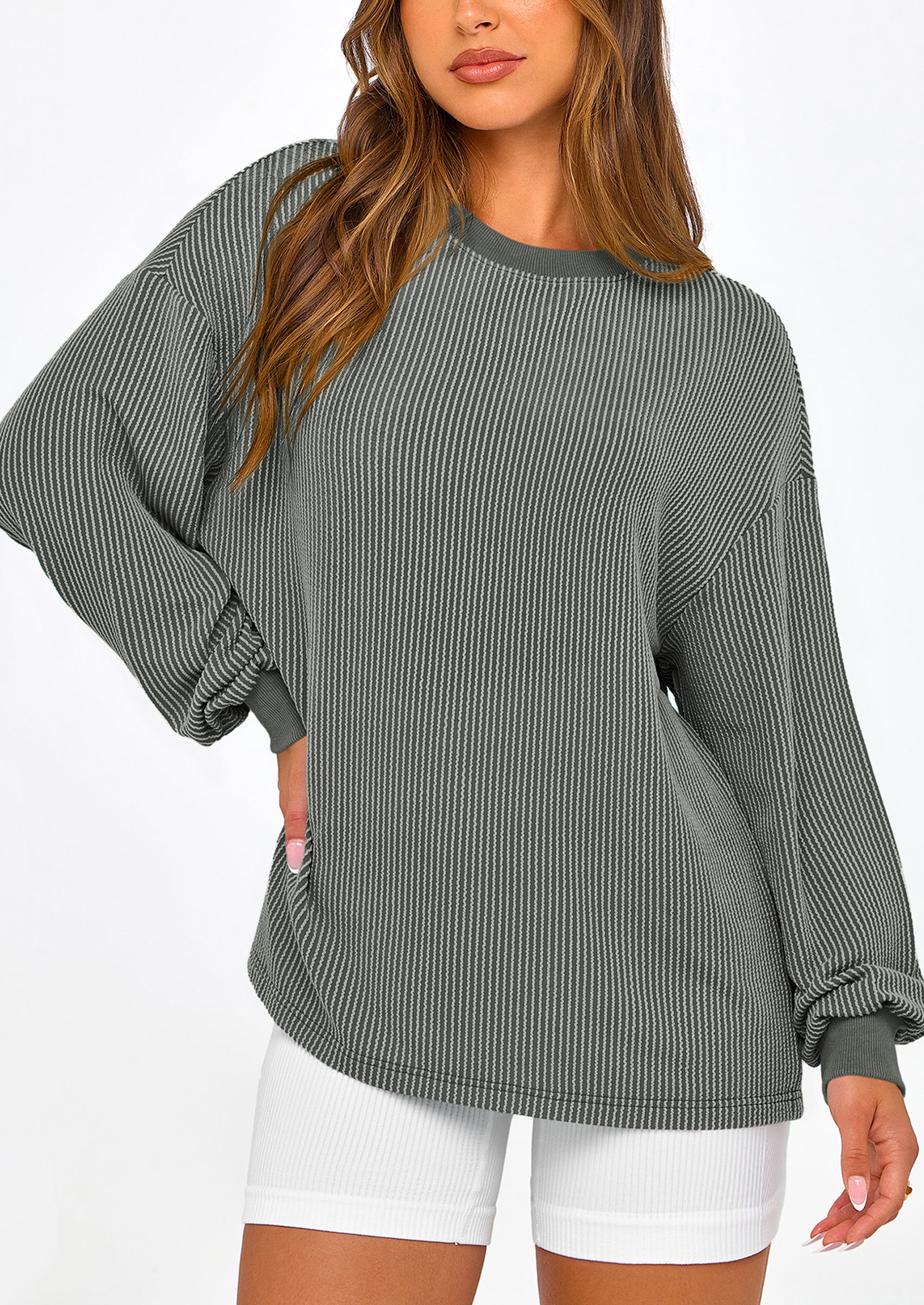 PRETTYGARDEN Women's Long Sleeve Tee Shirts Spring Fall Trendy Clothes Casual Loose Crewneck Ribbed Blouse Tunic Tops