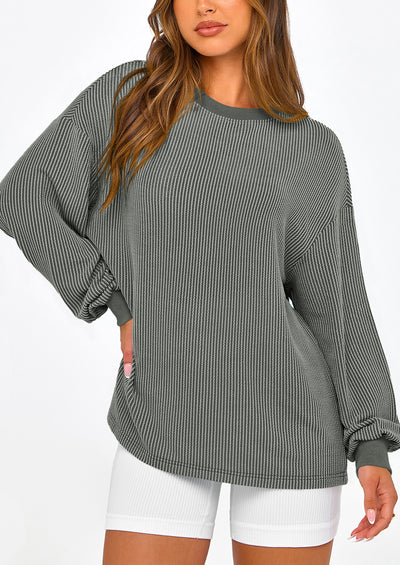 PRETTYGARDEN Women's Long Sleeve Tee Shirts Spring Fall Trendy Clothes Casual Loose Crewneck Ribbed Blouse Tunic Tops