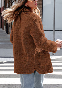 Long Sleeve Lapel Button Down Pockets Fleece Faux Fur Coats