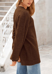 Casual Crew Neck Long Sleeve Pullover Ribbed Knit Loose Fit Sweaters