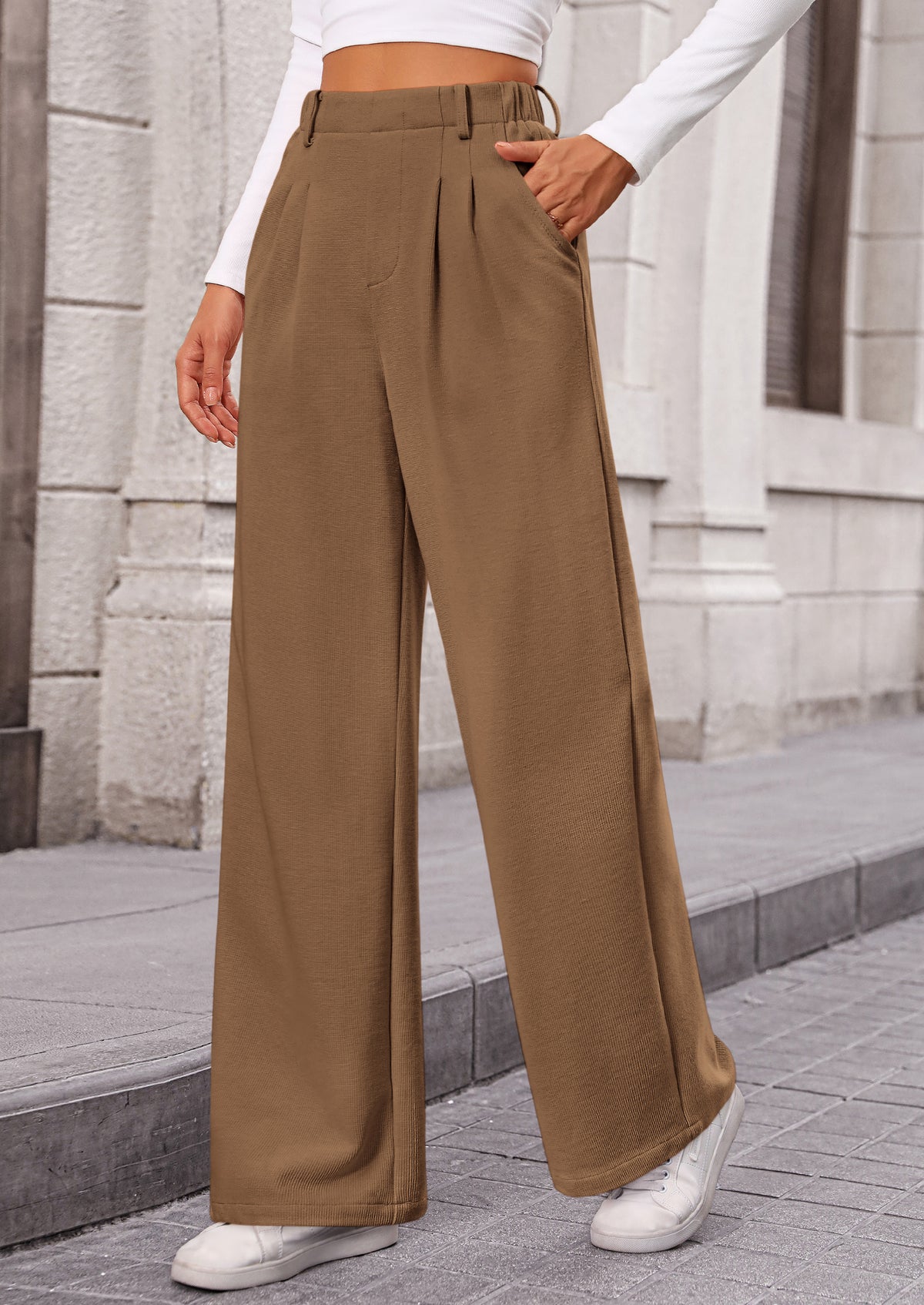 Wide Leg Casual High Elastic Waisted Work Office Palazzo Pants