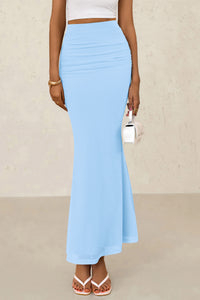 Mermaid Bodycon Trendy Casual High Waisted Ruffle Ruched Long Mesh Skirts