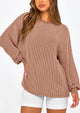 Long Sleeve Casual Loose Crew Neck Ribbed Blouse