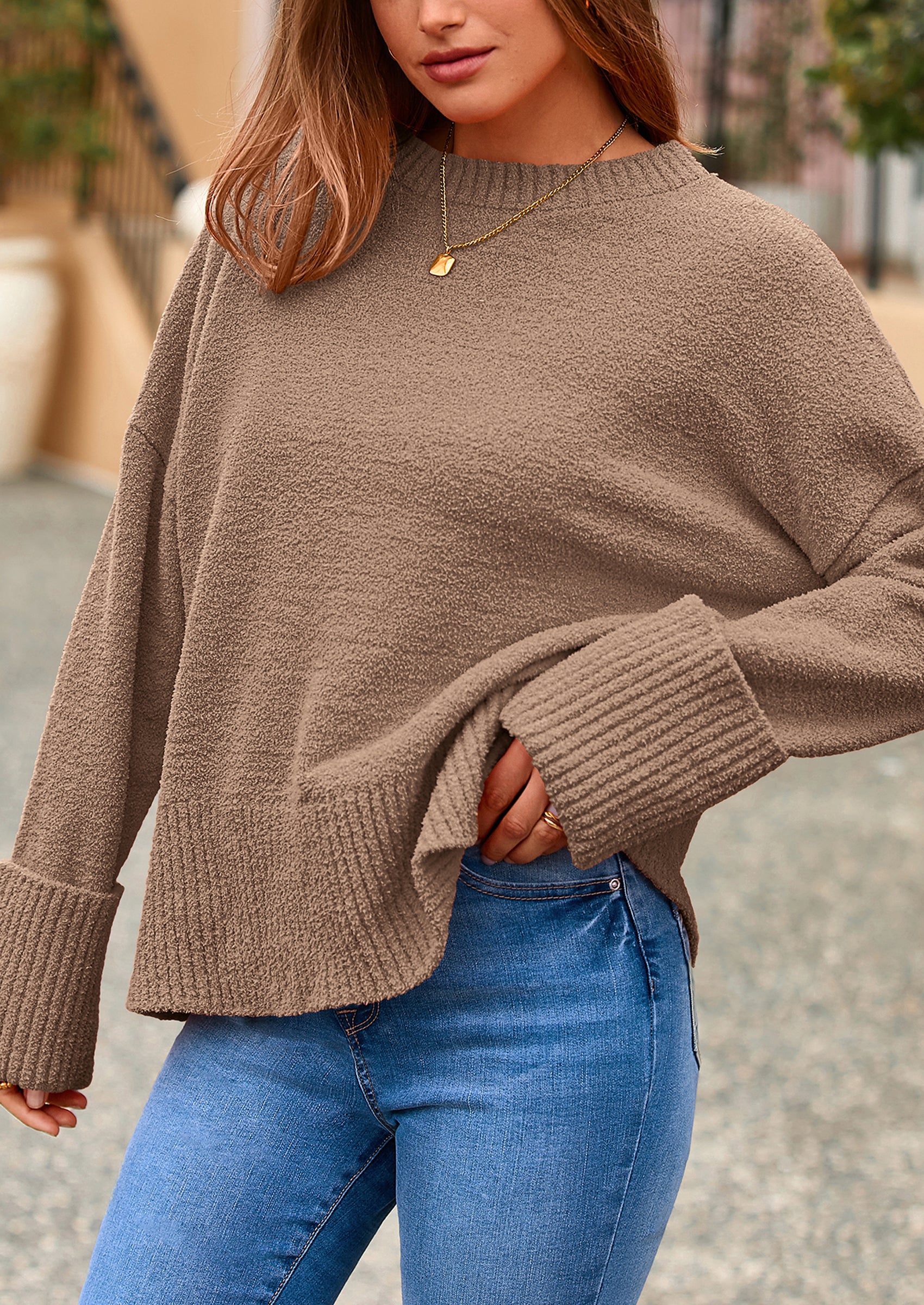 PRETTYGARDEN Women's Fall Oversized Sweaters Casual Crewneck Pullover Long Sleeve Fuzzy Chunky Knit Tops Blouse