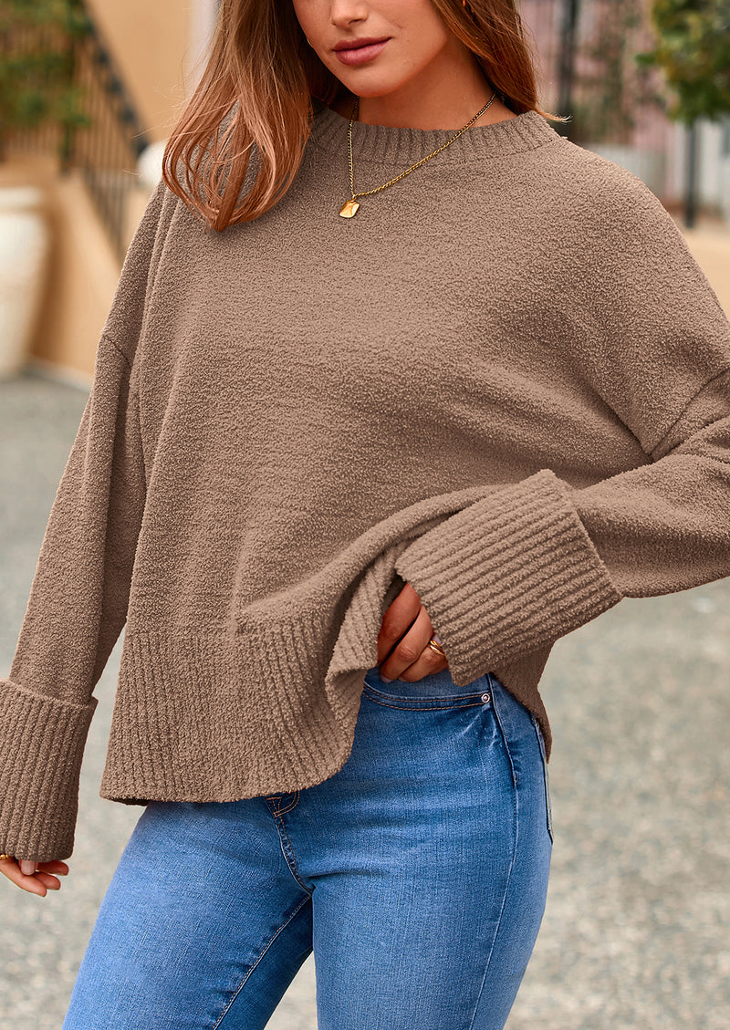 PRETTYGARDEN Women's Fall Oversized Sweaters Casual Crewneck Pullover Long Sleeve Fuzzy Chunky Knit Tops Blouse