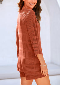 Cover up Hollow Out Knit Half Sleeve 2 Piece Sets
