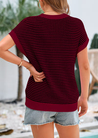 Short Sleeve Round Neck Striped Pullover Cap Sleeve Knit T-shirt