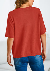 Button Down Casual Short Sleeve Crew Neck Ribbed Knit Shirts