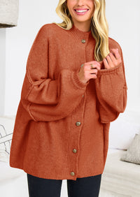 PRETTYGARDEN Women's Winter Button Down Cardigan Sweaters Mock Neck Lantern Long Sleeve Chunky Knit Jacket Trendy Outerwear