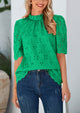 Short Sleeve Eyelet Embroidered Dressy Casual Blouse