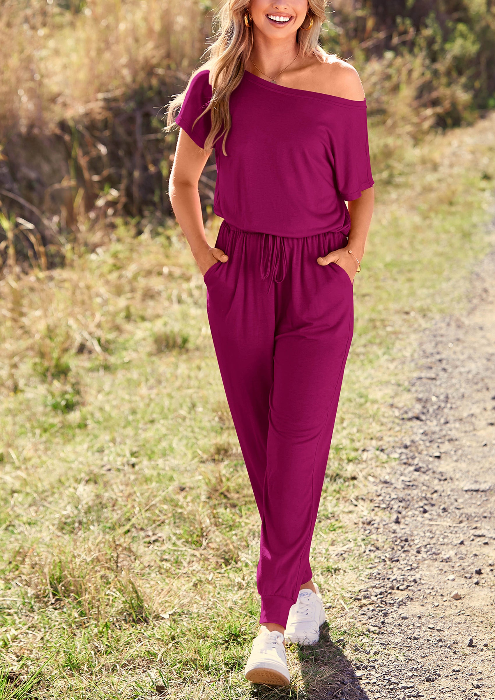 PRETTYGARDEN Dressy Off Shoulder Romper Spring Vacation Travel Lounge Outfits Clothes