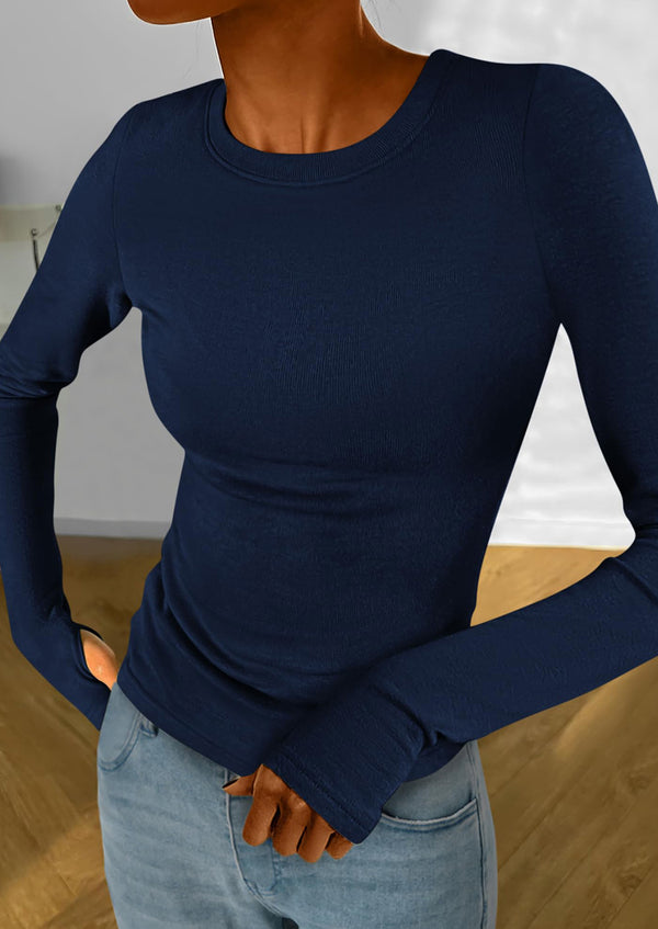 Casual Long Sleeved Round Neck Y2k Top