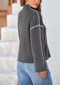Chunky Knit  Casual Long Sleeve Mock Neck Oversized Loose Sweaters