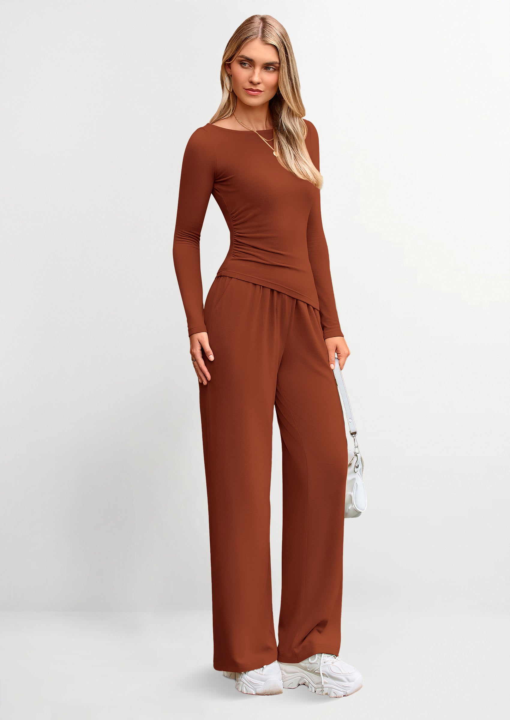 Bruna pants set up トップス PRETTYGARDEN Women's 2 Piece Lounge Sets Asymmetrical Long
