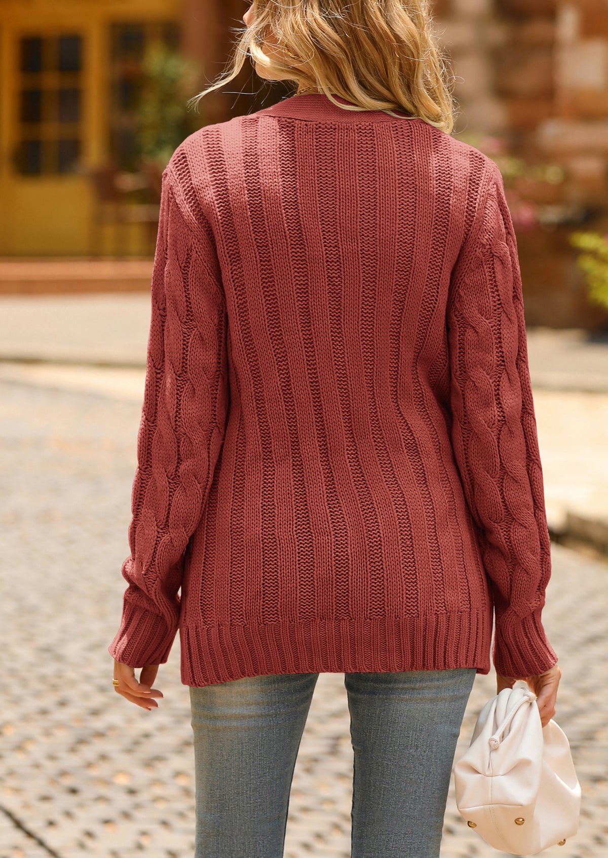 Knitted Solid Color Button Down Chunky Outwear Cardigan