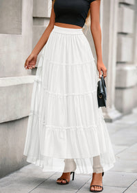 PRETTYGARDEN Maxi Skirts for Women Fall Tulle High Waisted Ruffle Flowy A-Line Long Skirt Country Concert Outfits