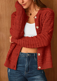 Knit Cardigan Long Sleeve Open Front Button Down Jacket